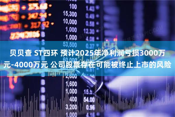 贝贝查 ST四环 预计2025年净利润亏损3000万元-4000万元 公司股票存在可能被终止上市的风险